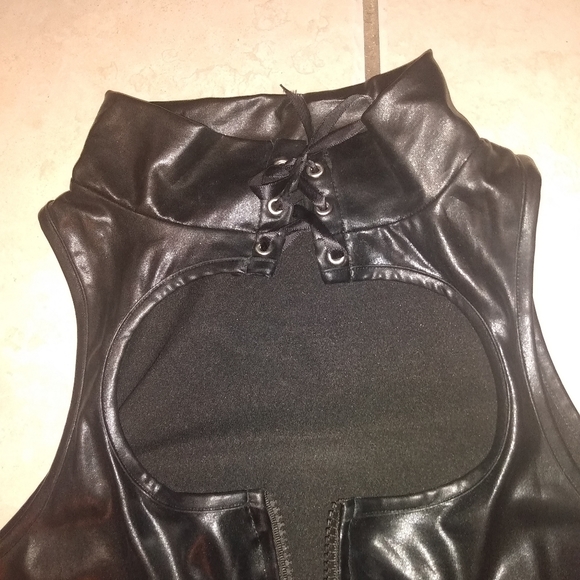 DSM Dominatrix lace Zip Buckle Up Pleather Dress - Picture 8 of 14